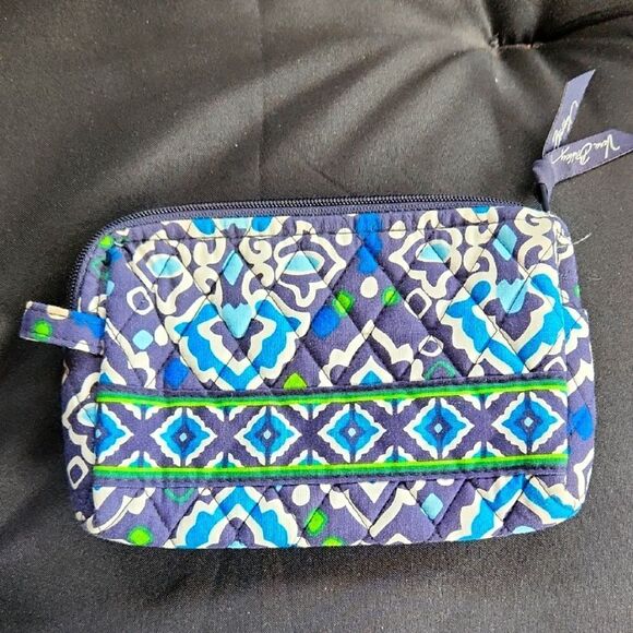 Vera Bradley Blue and Green Cosmetic Bag with Geometric Pattern - Picture 1 of 8